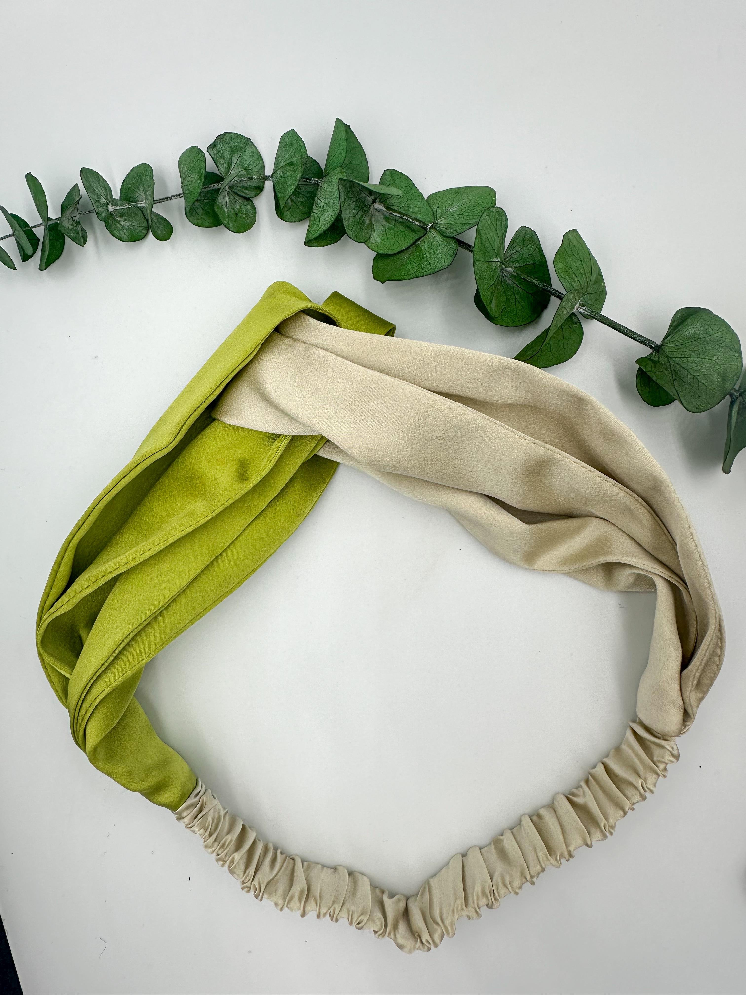 Chartreuse Light Camel Dual Color Silk Hair Band
