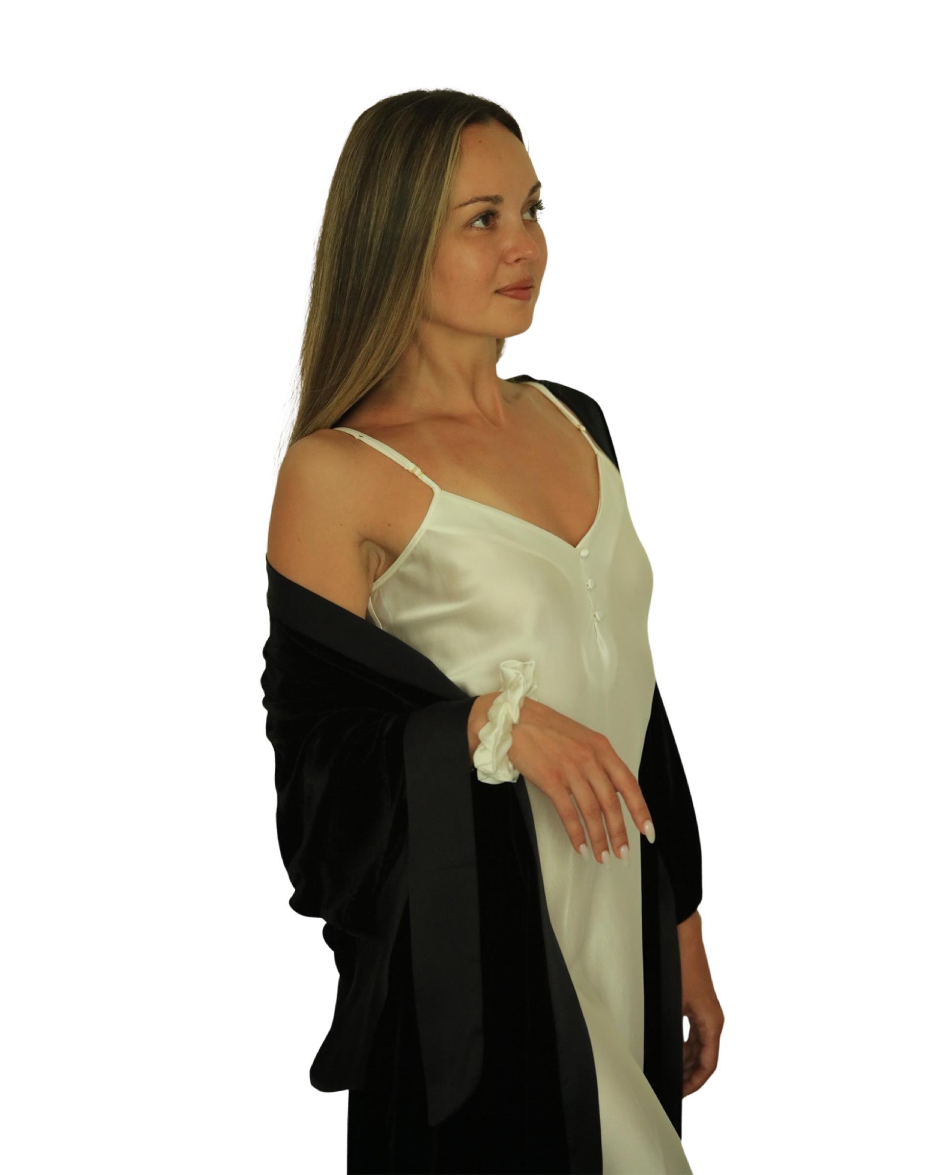 V Yaka Askılı Slip Elbise (Beyaz)