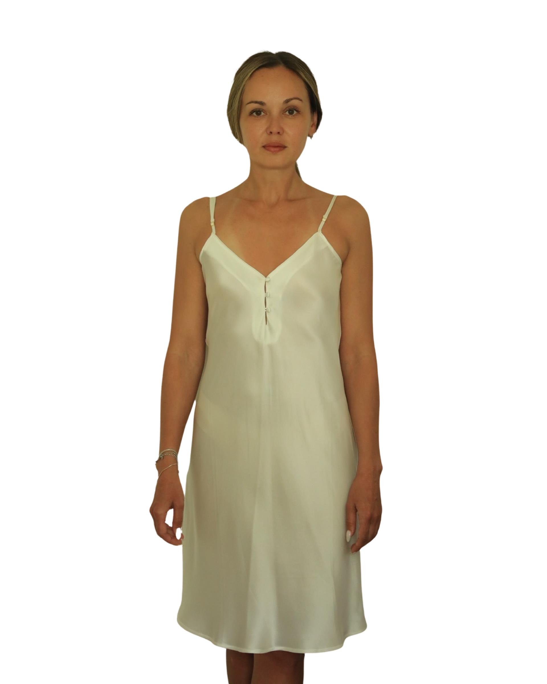 V Yaka Askılı Slip Elbise (Beyaz)
