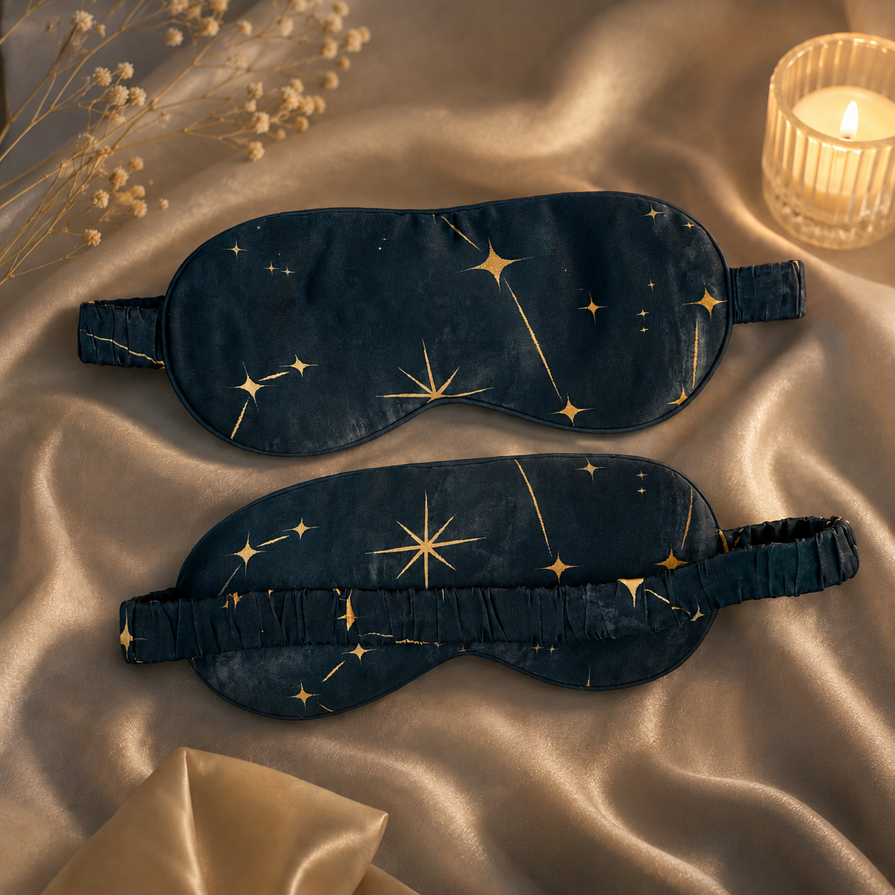 Starry Night Saf İpek Uyku Maskesi Göz Bandı 