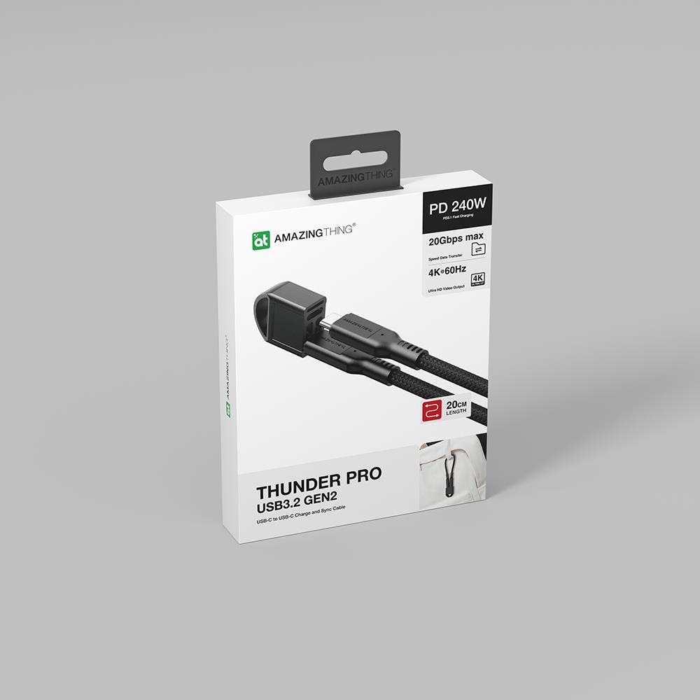 Amazingthing Thunder Pro USB3.2 Gen2 PD3.1 Port Korumalı Type-C to Type-C Kablo 20cm 240W 4K@60Hz