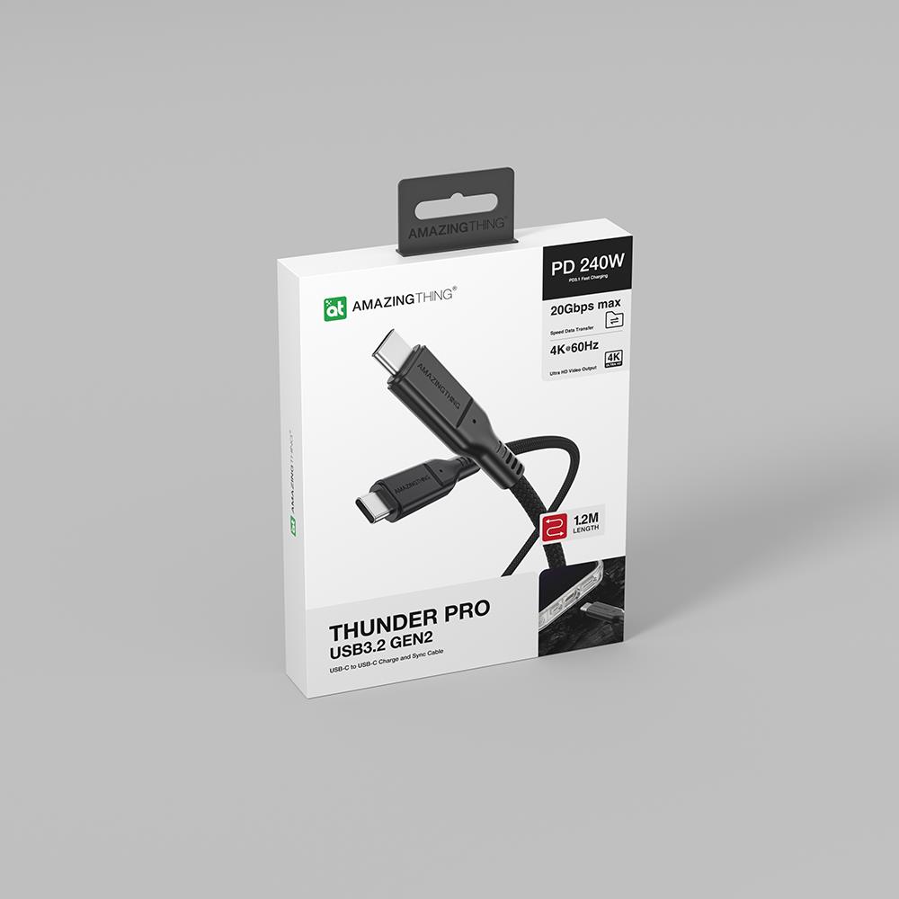 Amazingthing Thunder Pro USB3.2 Gen2 PD3.1 Port Korumalı Type-C to Type-C Kablo 120cm 240W 4K@60Hz