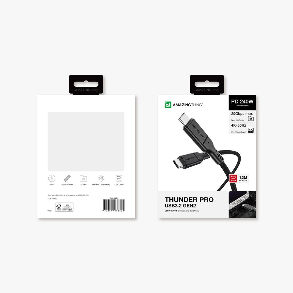 Amazingthing Thunder Pro USB3.2 Gen2 PD3.1 Port Korumalı Type-C to Type-C Kablo 120cm 240W 4K@60Hz