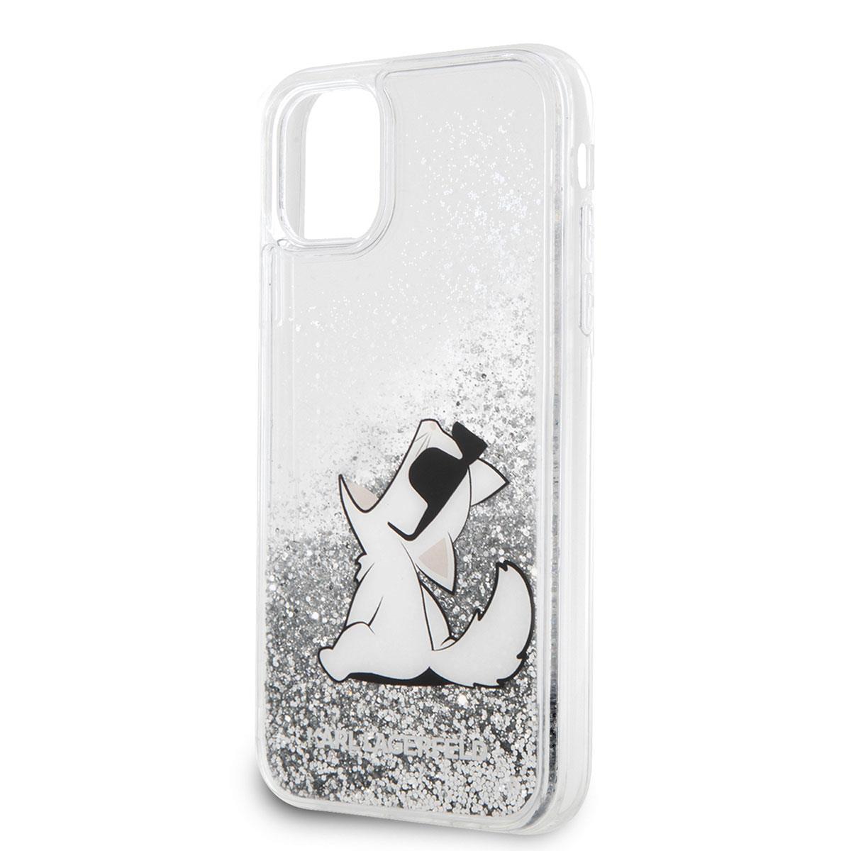 Apple iPhone 11 Kılıf Karl Lagerfeld Sıvılı Simli Choupette Fun Dizayn Kapak