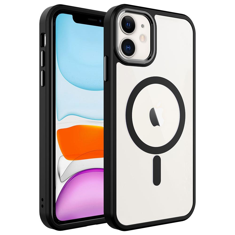 Apple iPhone 11 Kılıf Wireless Şarj Özellikli Zore Krom M-safe Silikon Kapak
