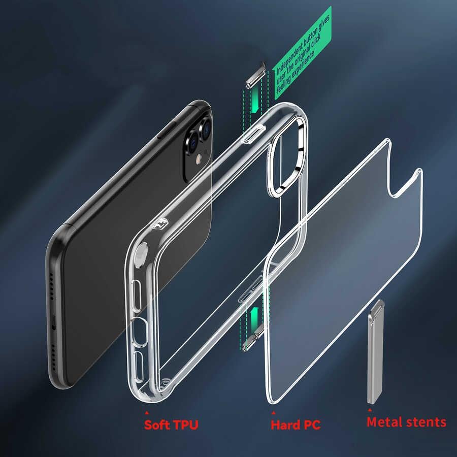 Apple iPhone 12 Kılıf Standlı Şeffaf Silikon Zore L-Stand Kapak