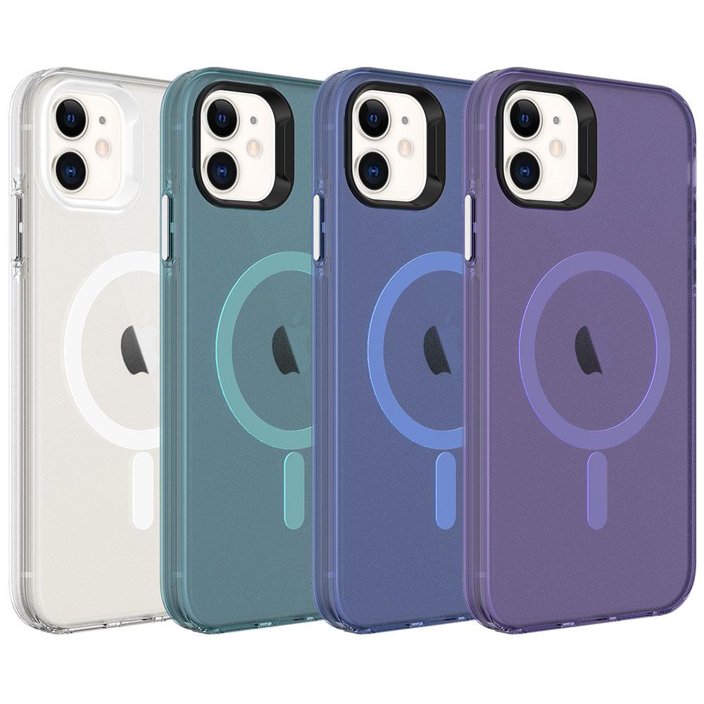 Apple iPhone 12 Kılıf Zore M-safe Şarj Özellikli Buzlu Transparan C-Pro Sert Kapak