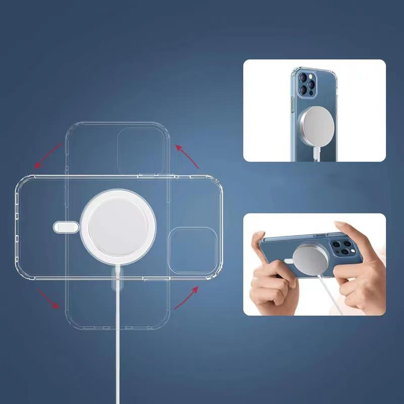 Apple iPhone 12 Pro Kılıf M-safe Şarj Özellikli Şeffaf Sert PC Zore Embos Kapak