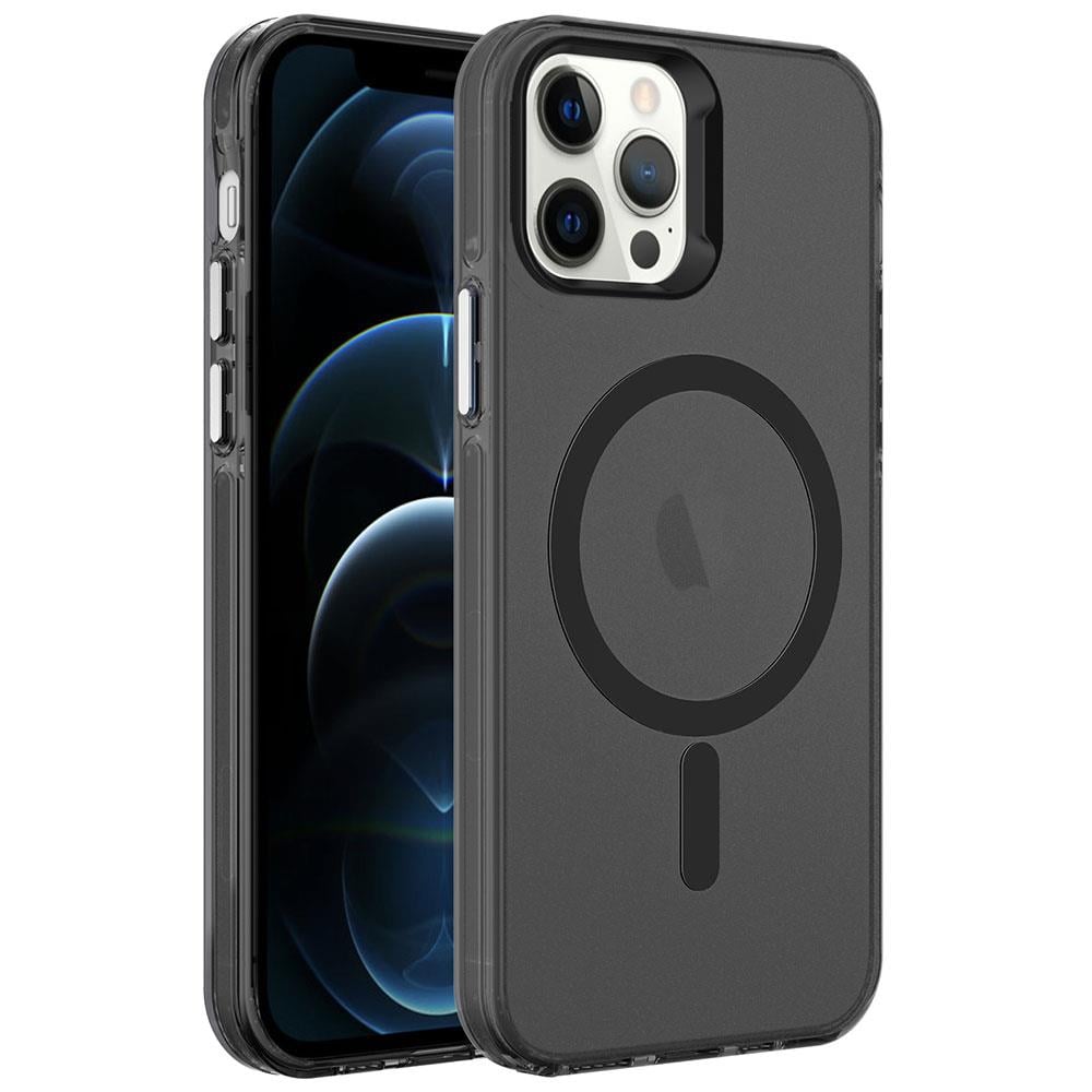 Apple iPhone 12 Pro Kılıf Zore M-safe Şarj Özellikli Buzlu Transparan C-Pro Sert Kapak