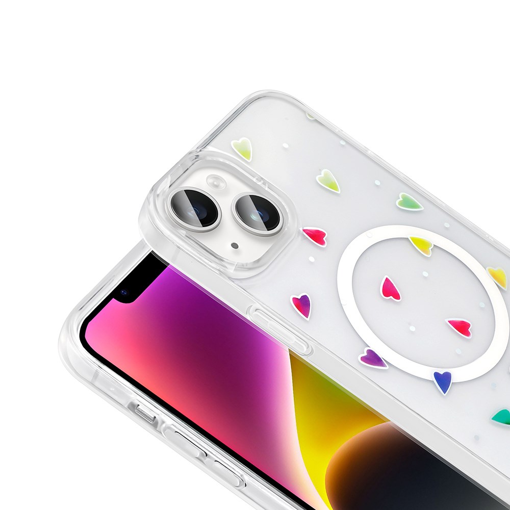 Apple iPhone 13 Kılıf M-Safe Şarj Özellikli Şeffaf Zore Folk Sert Kapak