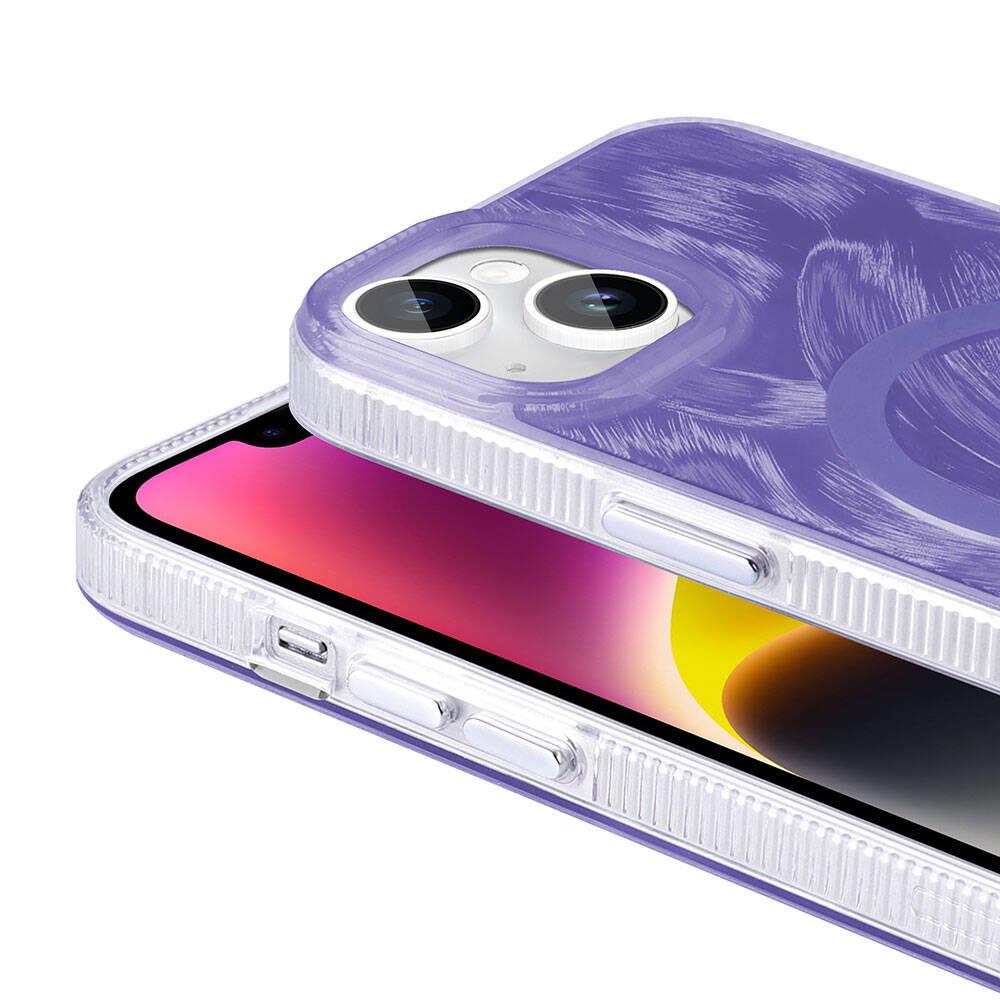 Apple iPhone 13 Kılıf M-safe Şarj Özellikli Fırça Boya Desenli Zore Palet Kapak