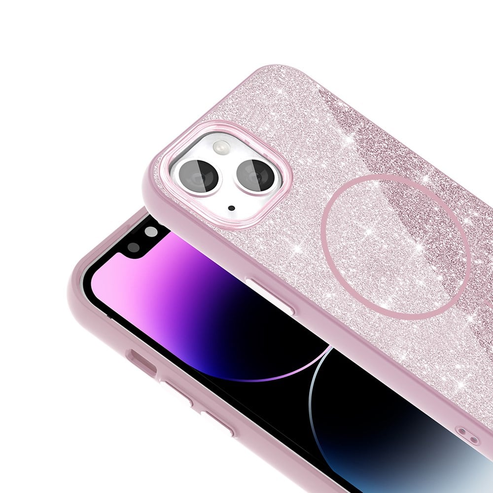 Apple iPhone 13 Kılıf M-safe Şarj Özellikli Parlayan Simli Zore Okso Kapak
