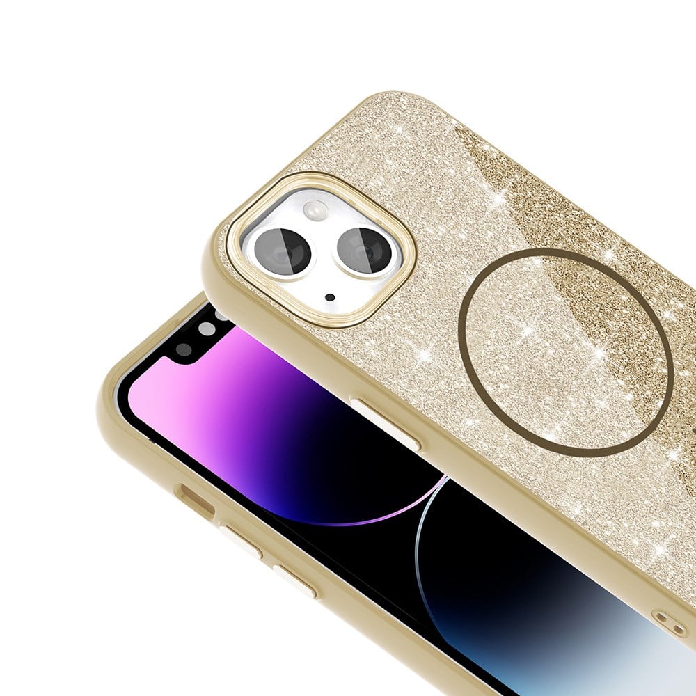 Apple iPhone 13 Kılıf M-safe Şarj Özellikli Parlayan Simli Zore Okso Kapak