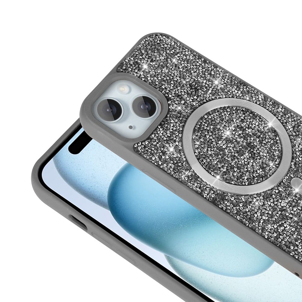 Apple iPhone 13 Kılıf Pırlanta Tasarımlı M-safe Şarj Özellikli Zore Mozaik Silikon Kapak