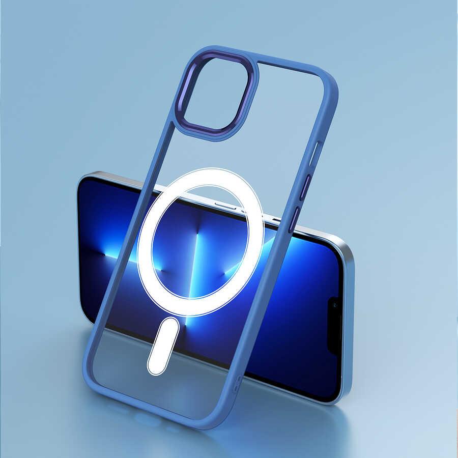 Apple iPhone 13 Kılıf Wireless Şarj Özellikli Zore Krom M-safe Silikon Kapak