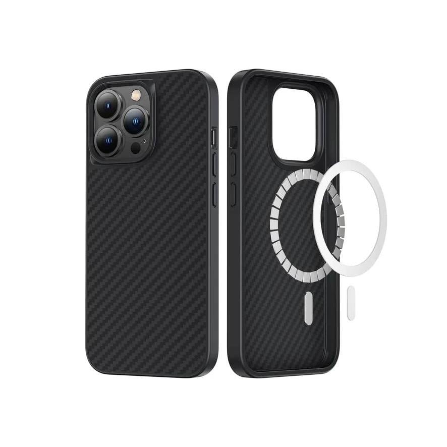 Apple iPhone 13 Pro Kılıf M-safe Özellikli Karbon Fiber Benks Essential Kevlar Kapak