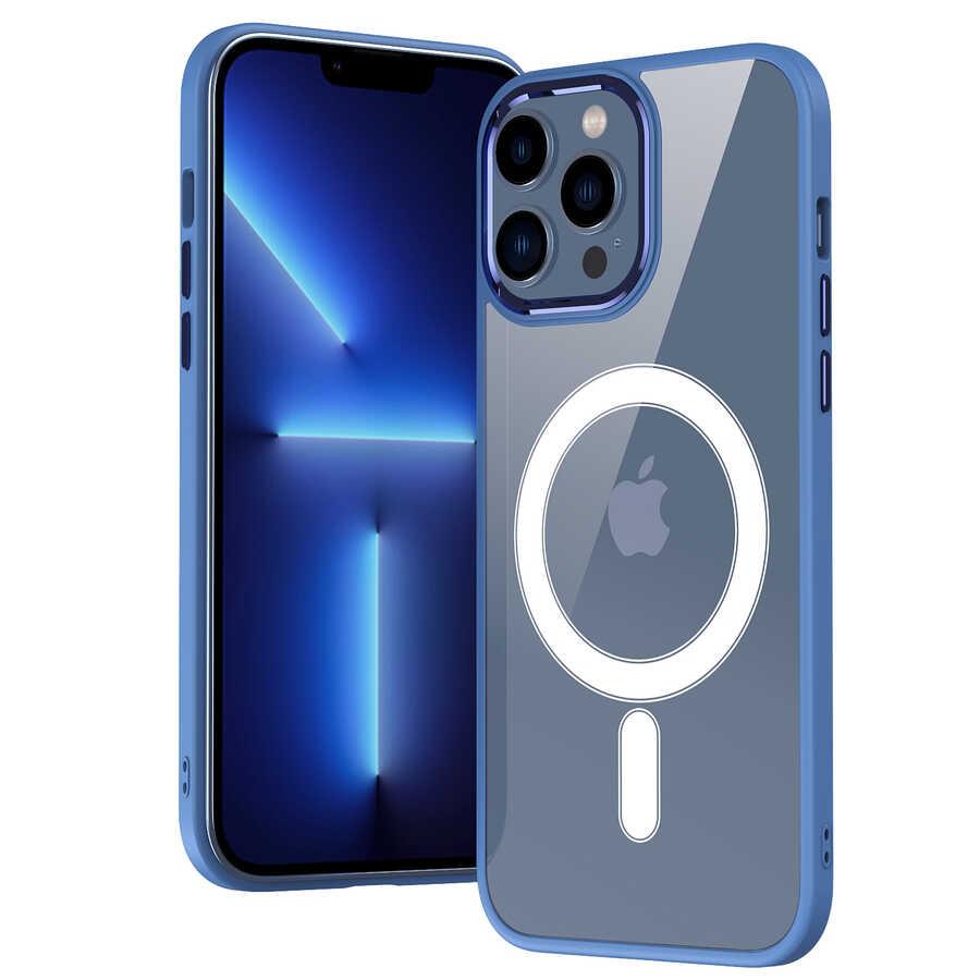 Apple iPhone 13 Pro Kılıf Wireless Şarj Özellikli Zore Krom M-safe Silikon Kapak