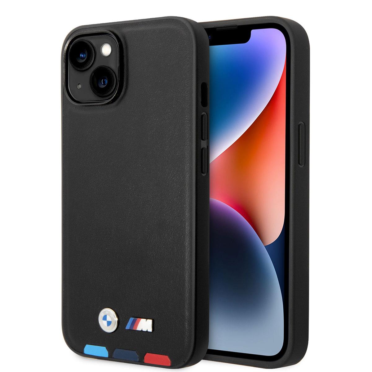 Apple iPhone 14 Kılıf BMW M-safe Şarj Özellikli PU Deri 3 Renkli Logolu Dizayn Kapak