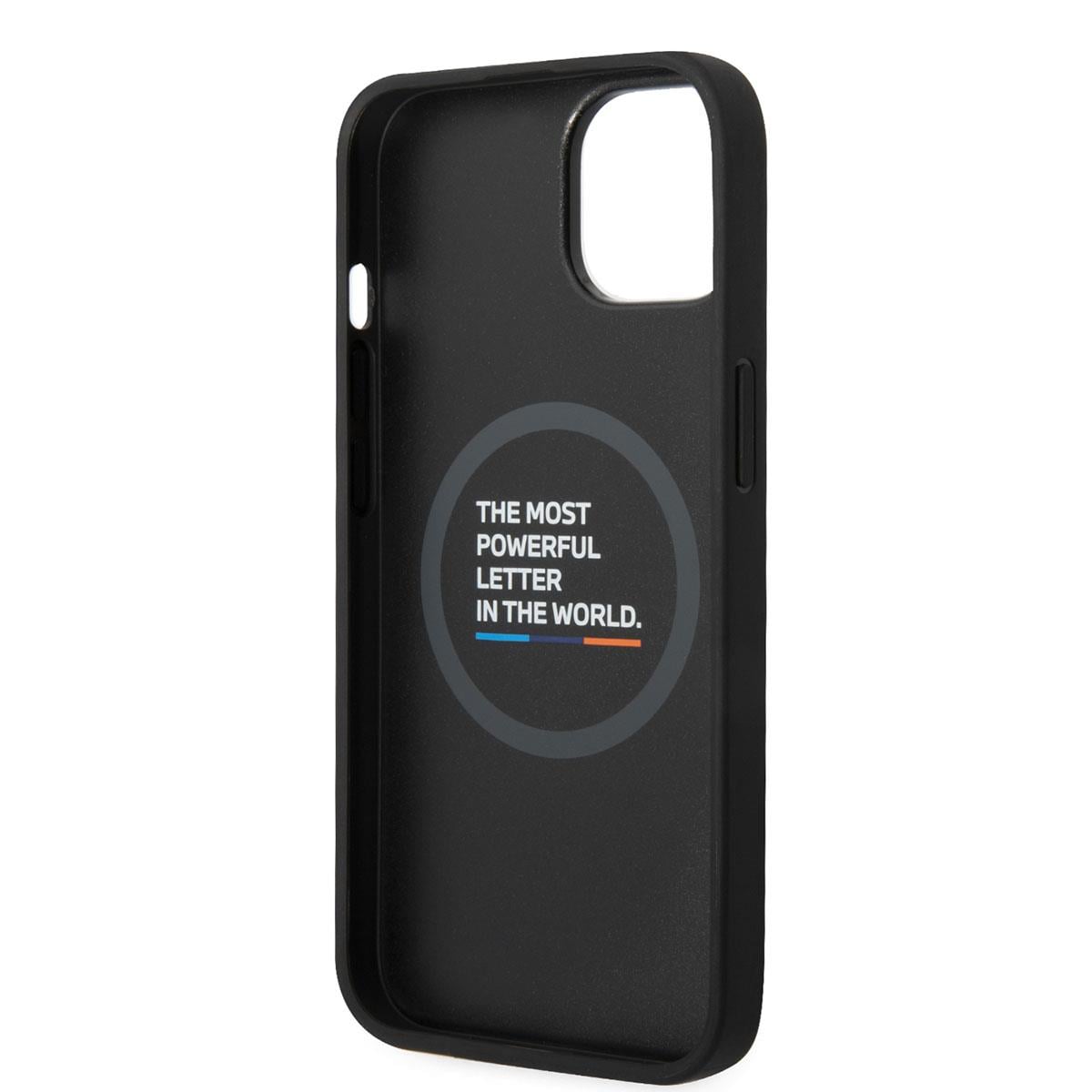 Apple iPhone 14 Kılıf BMW M-safe Şarj Özellikli PU Deri 3 Renkli Logolu Dizayn Kapak