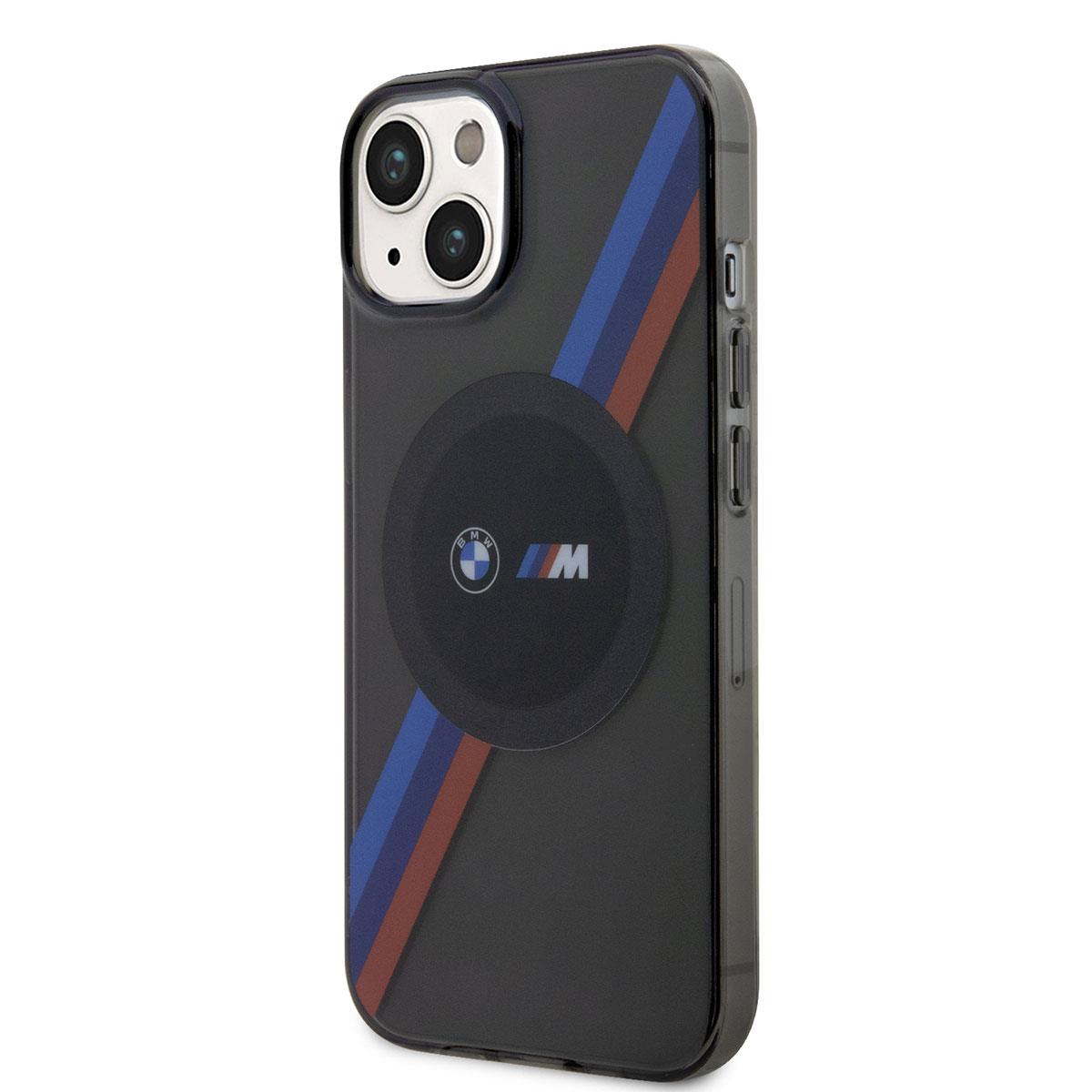 Apple iPhone 14 Kılıf BMW M-safe Şarj Özellikli Transparan 3 Renkli Şerit Dizayn Kapak