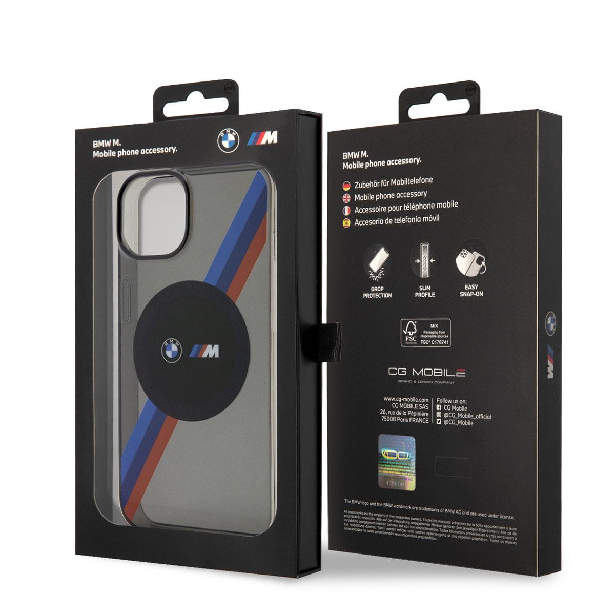 Apple iPhone 14 Kılıf BMW M-safe Şarj Özellikli Transparan 3 Renkli Şerit Dizayn Kapak