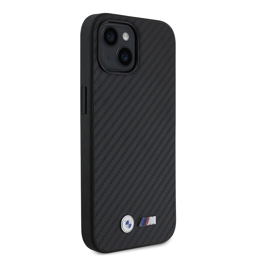 Apple iPhone 14 Kılıf BMW Orjinal Lisanslı Karbon Fiber Tasarımlı ve Metal Logolu PU Deri Kapak
