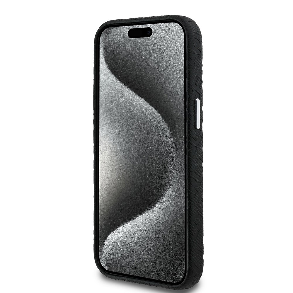 Apple iPhone 14 Kılıf Karl Lagerfeld Orjinal Lisanslı PU Deri Damgalı Metal Yazı Logolu Kapak