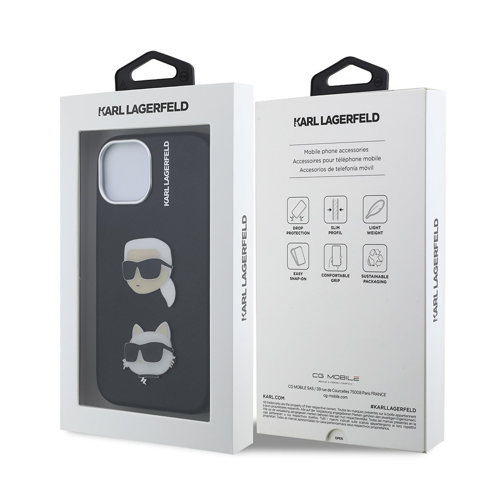 Apple iPhone 14 Kılıf Karl Lagerfeld Orjinal Lisanslı K&C Heads Pin Kapak
