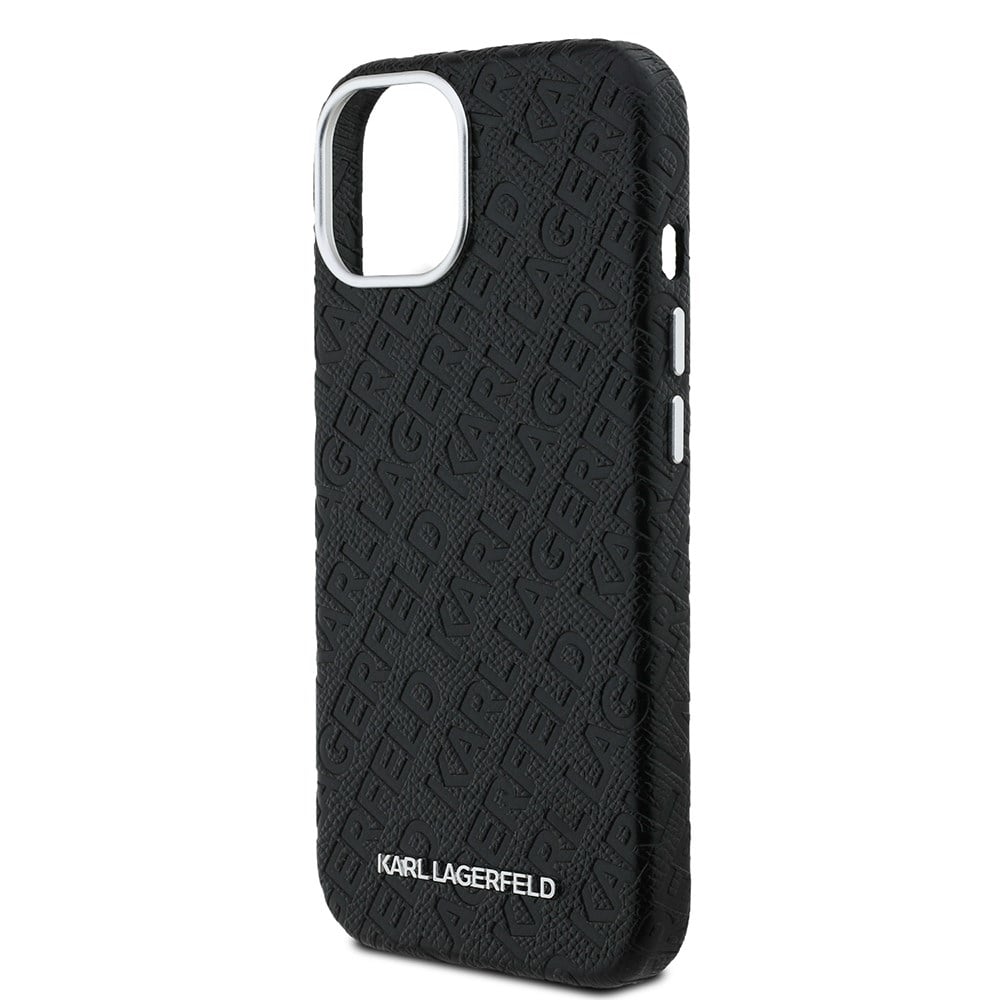 Apple iPhone 14 Kılıf Karl Lagerfeld Orjinal Lisanslı PU Deri Damgalı Metal Yazı Logolu Kapak