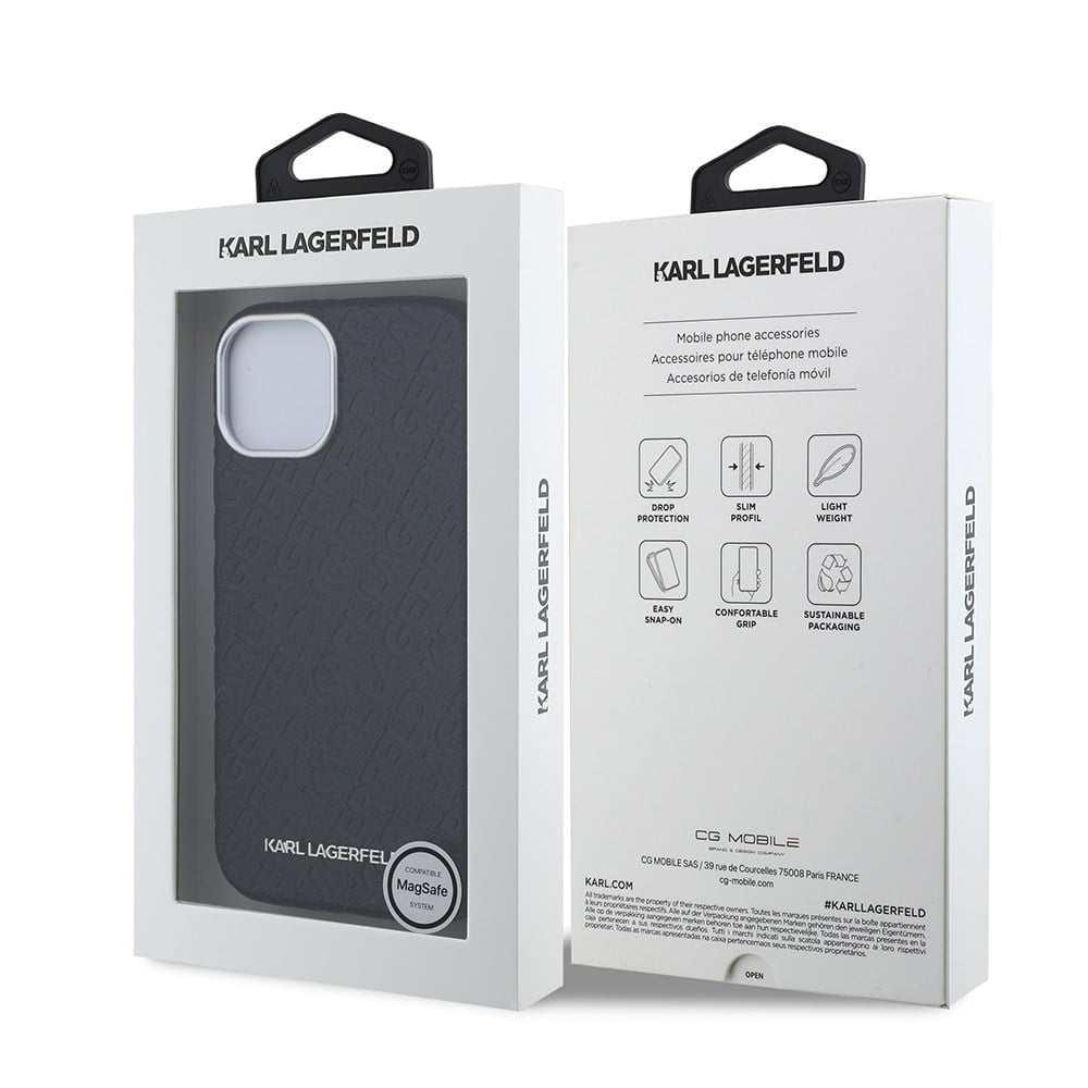Apple iPhone 14 Kılıf Karl Lagerfeld Orjinal Lisanslı PU Deri Damgalı Metal Yazı Logolu Kapak