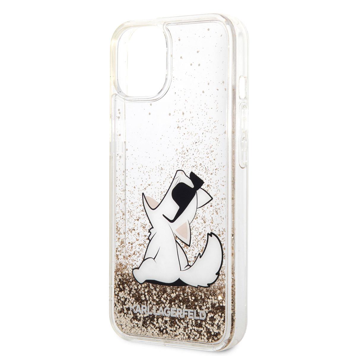 Apple iPhone 14 Kılıf Karl Lagerfeld Sıvılı Simli Choupette Dizayn Kapak