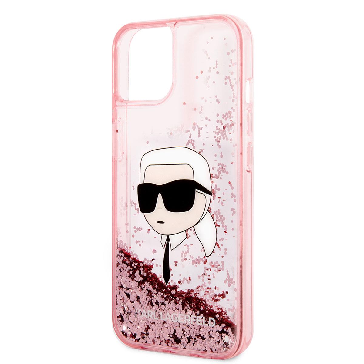 Apple iPhone 14 Kılıf Karl Lagerfeld Sıvılı Simli Karl Head Dizayn Kapak