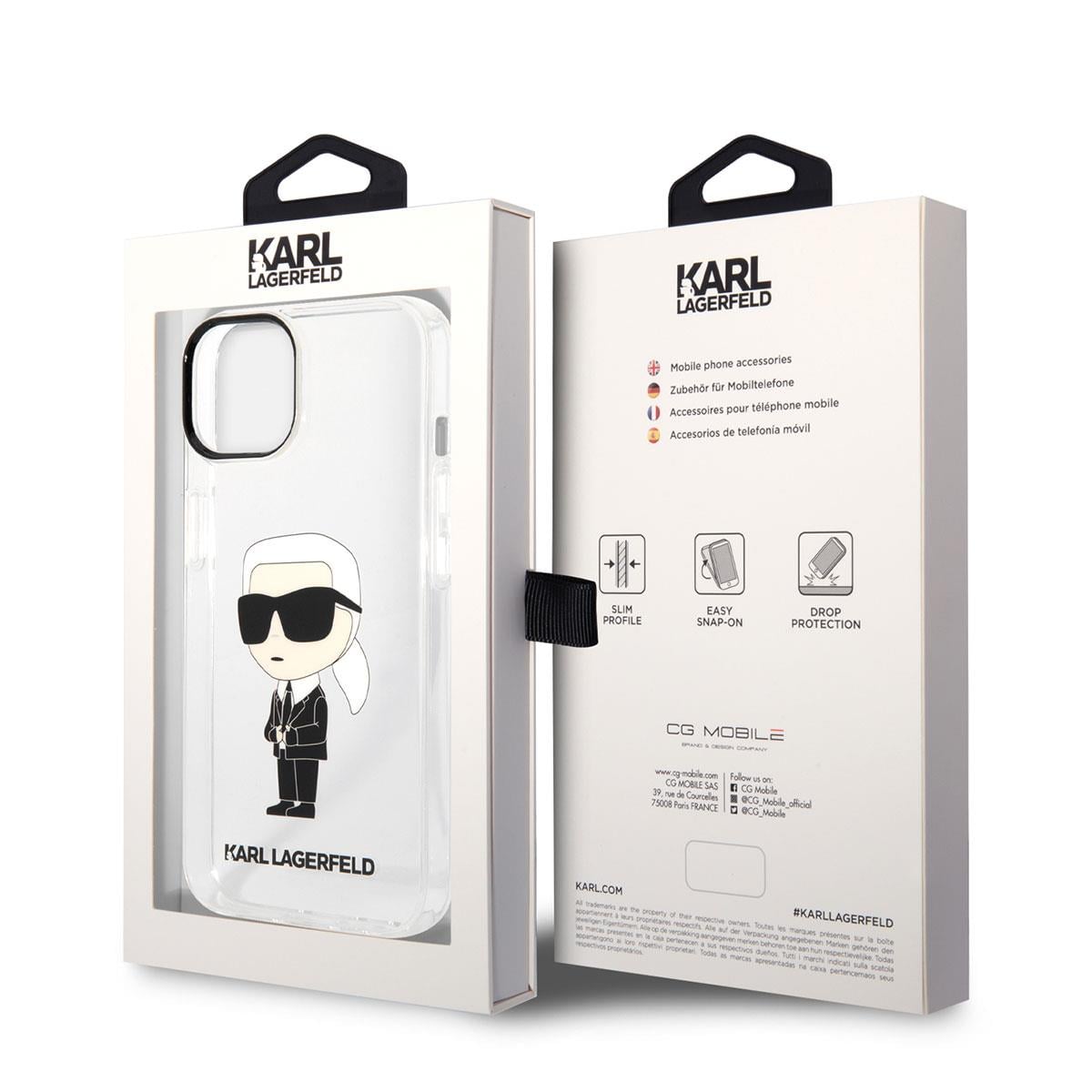 Apple iPhone 14 Kılıf Karl Lagerfeld Transparan İkonik Karl Dizayn Kapak