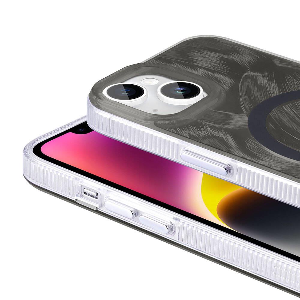Apple iPhone 14 Kılıf M-safe Şarj Özellikli Fırça Boya Desenli Zore Palet Kapak