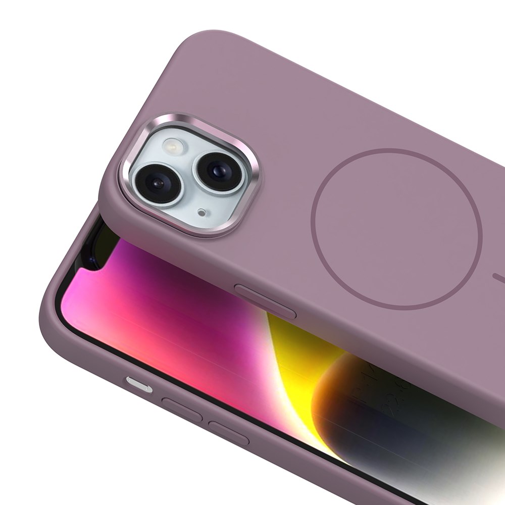 Apple iPhone 14 Kılıf M-Safe Şarj Özellikli Metal Kamera Çerçeveli Zore Edi Silikon Kapak