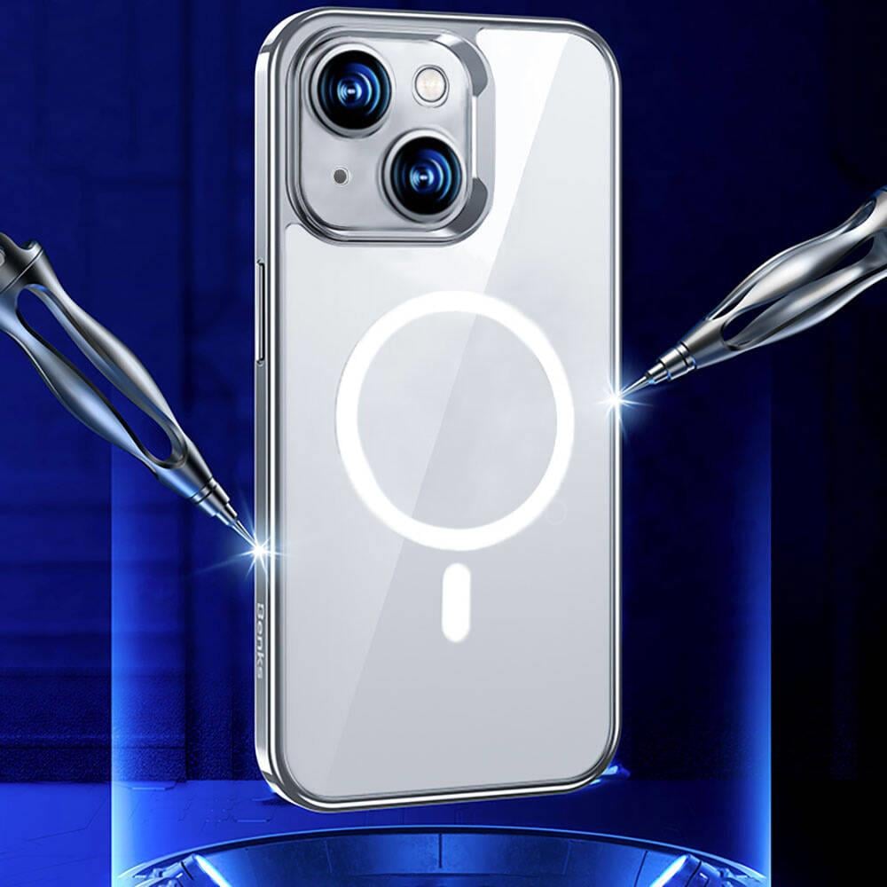 Apple iPhone 14 Kılıf M-safe Şarj Özellikli Cam Yüzey Benks Electroplated Kapak