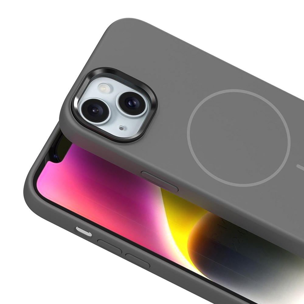 Apple iPhone 14 Kılıf M-Safe Şarj Özellikli Metal Kamera Çerçeveli Zore Edi Silikon Kapak