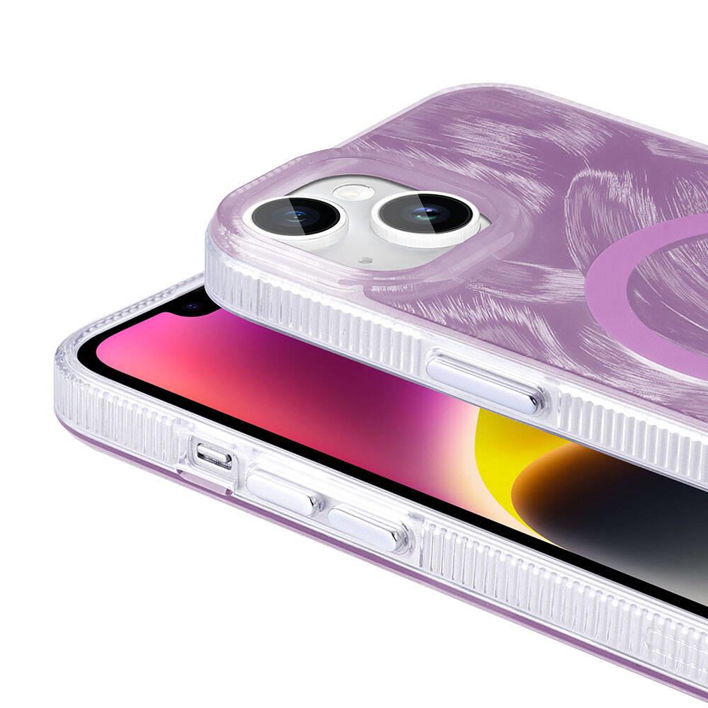 Apple iPhone 14 Kılıf M-safe Şarj Özellikli Fırça Boya Desenli Zore Palet Kapak