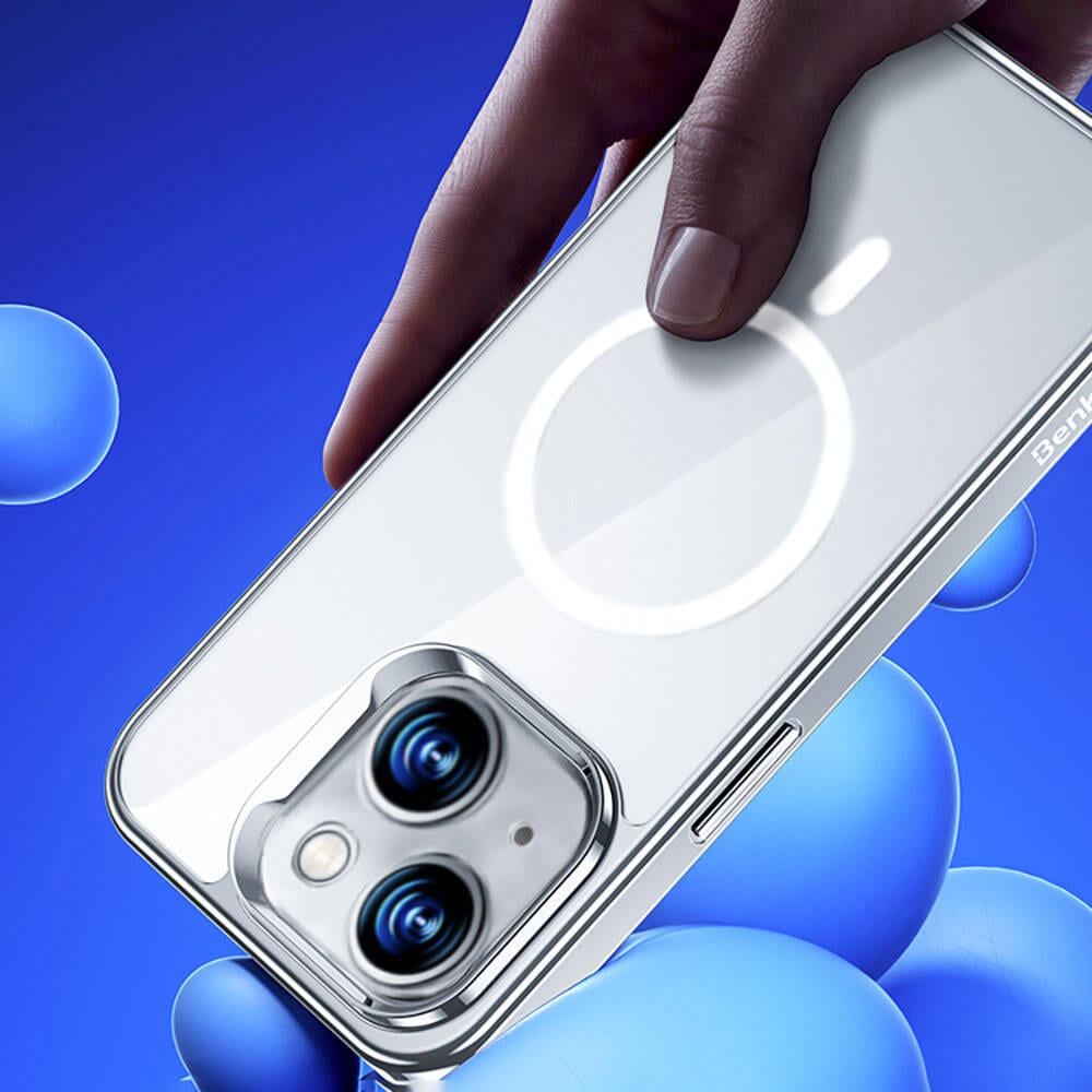 Apple iPhone 14 Kılıf M-safe Şarj Özellikli Cam Yüzey Benks Electroplated Kapak