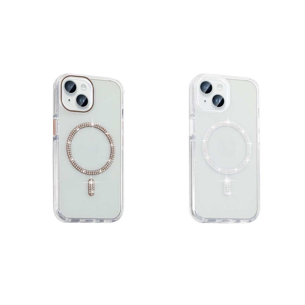 Apple iPhone 14 Kılıf Taşlı Tasarım M-safe Şarj Özellikli Zore Koment Silikon Kapak