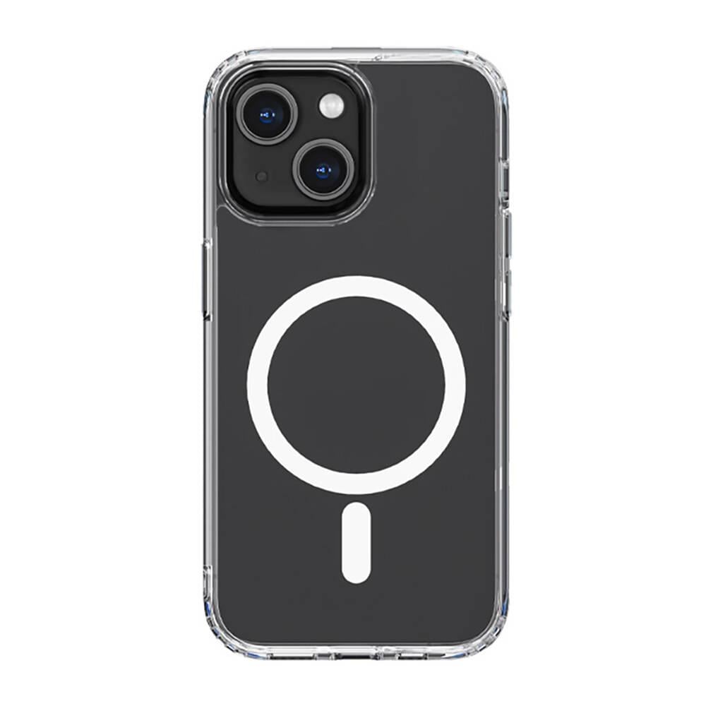 Apple iPhone 14 Plus Kılıf M-safe Şarj Özellikli Airbagli Şeffaf PC Arka Yüzey Recci Magnetik Suction Serisi Kapak