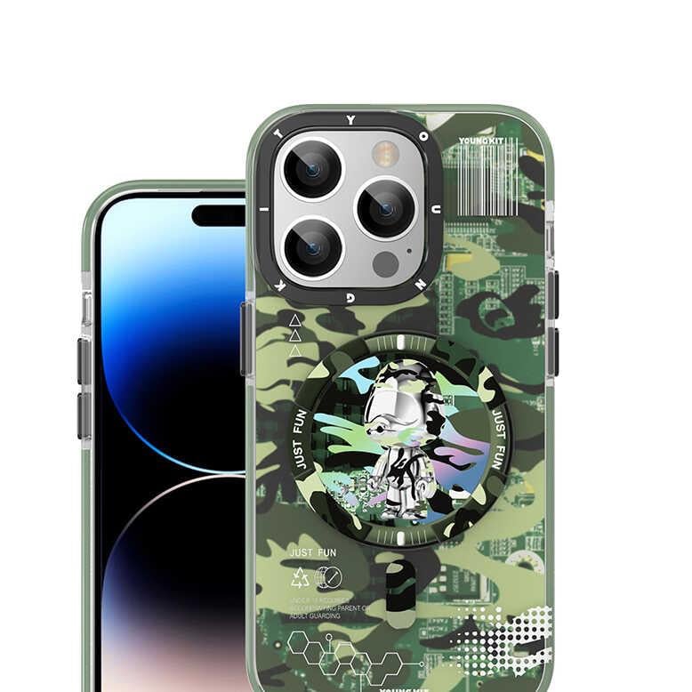 Apple iPhone 14 Plus Kılıf M-safe Şarj Özellikli YoungKit Kamuflaj Serisi Kapak