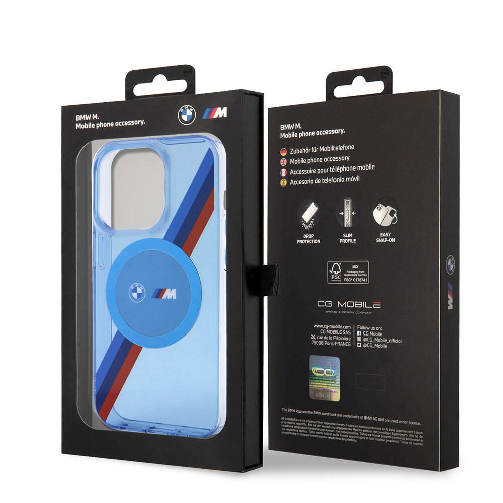 Apple iPhone 14 Pro Kılıf BMW M-safe Şarj Özellikli Transparan Tricolor Stripes Orjinal Lisanslı Kapak