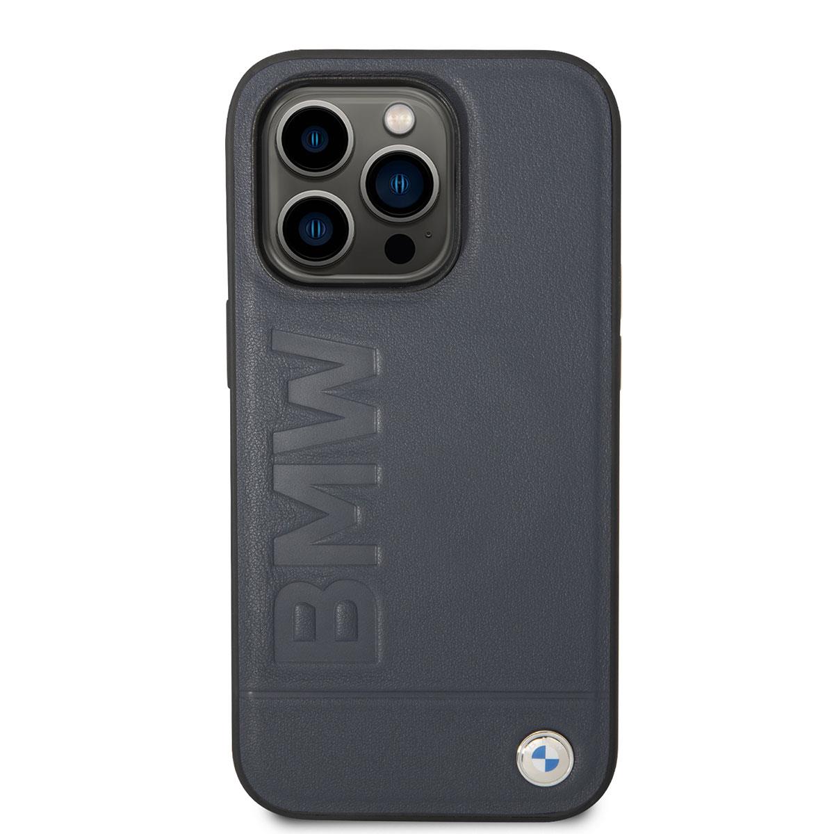 Apple iPhone 14 Pro Kılıf BMW M-safe Şarj Özellikli Deri Sıcak Mühür Baskılı Logo Dizayn Kapak