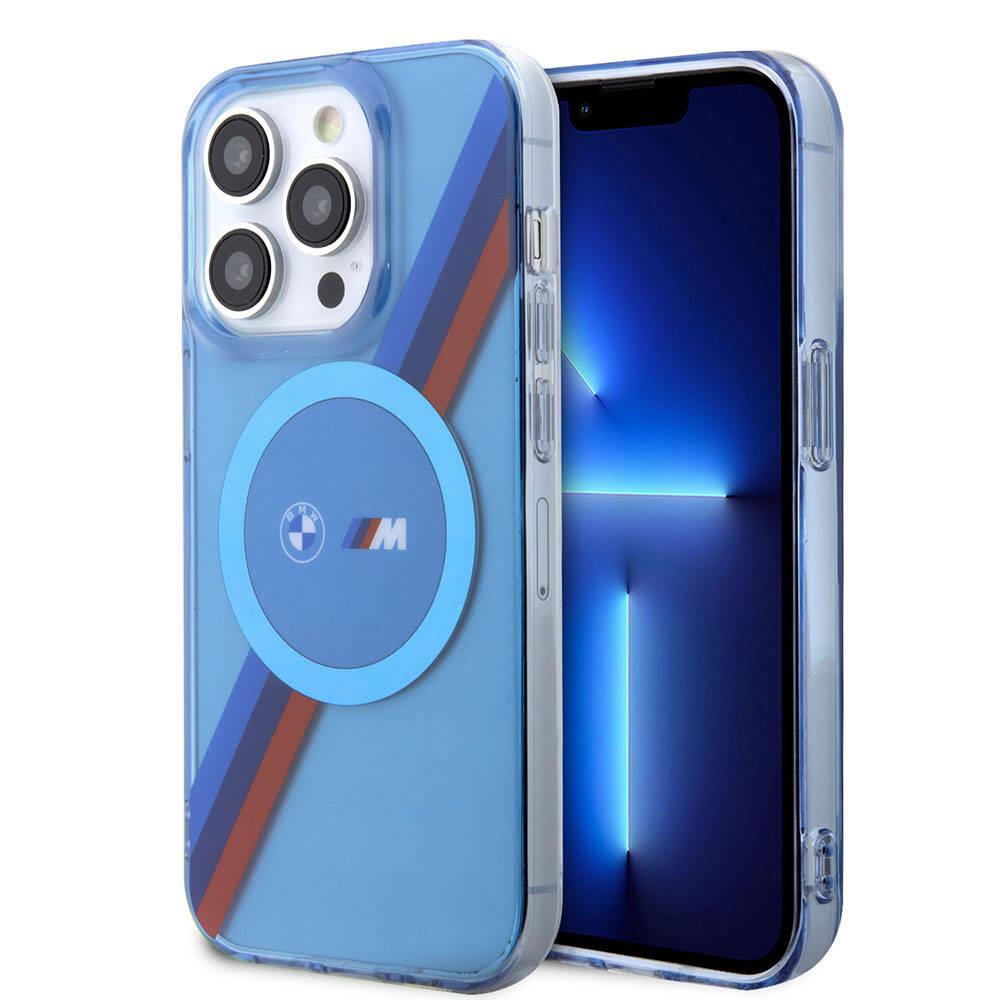 Apple iPhone 14 Pro Kılıf BMW M-safe Şarj Özellikli Transparan Tricolor Stripes Orjinal Lisanslı Kapak