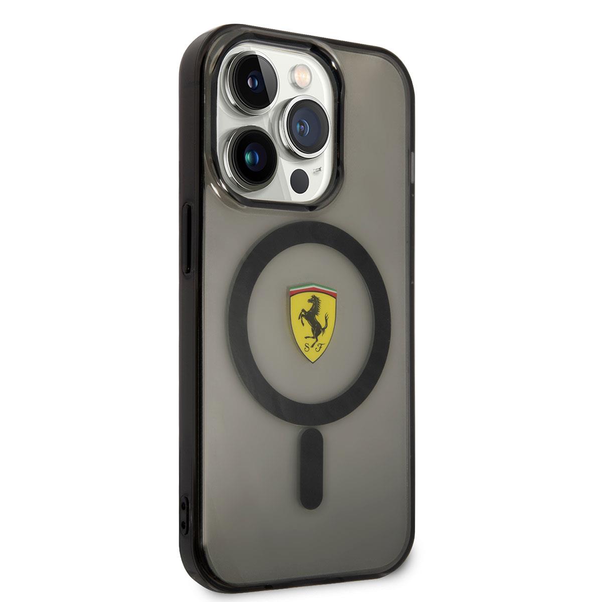 Apple iPhone 14 Pro Kılıf Ferrari M-safe Şarj Özellikli Yarı Transparan Dizayn Kapak