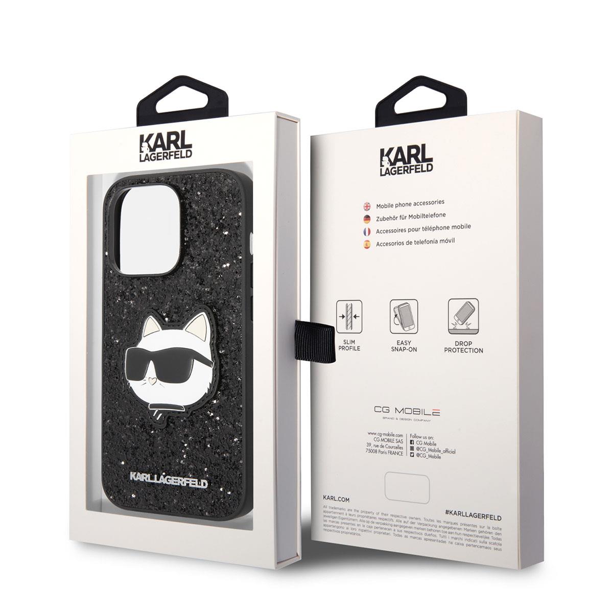 Apple iPhone 14 Pro Kılıf Karl Lagerfeld Parlak Taşlı Choupette Dizayn Kapak