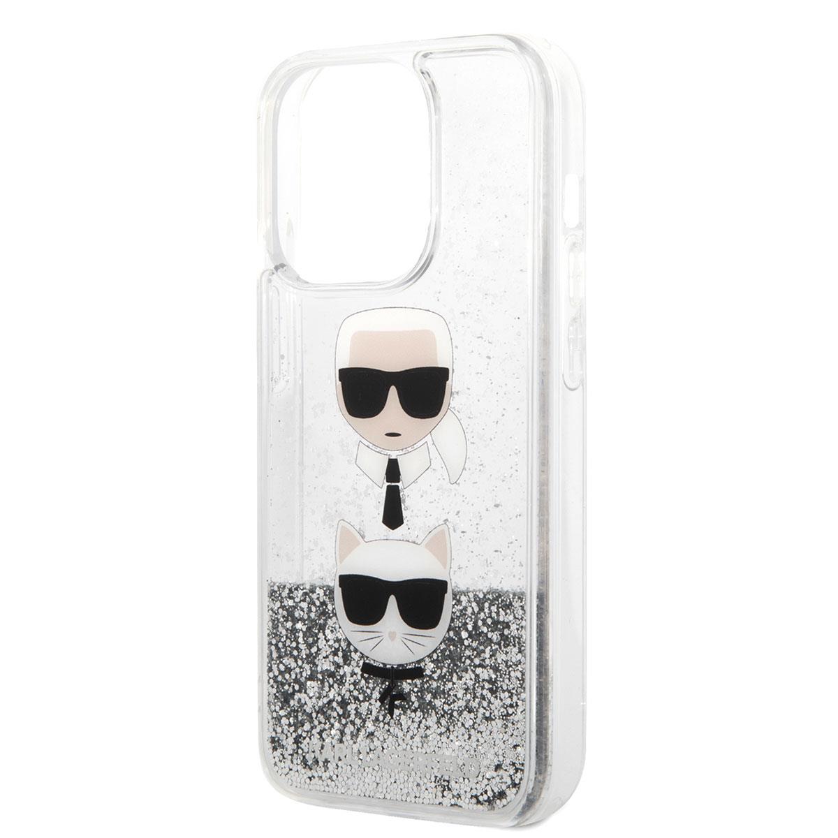 Apple iPhone 14 Pro Kılıf Karl Lagerfeld Sıvılı Simli K&C Head Dizayn Kapak