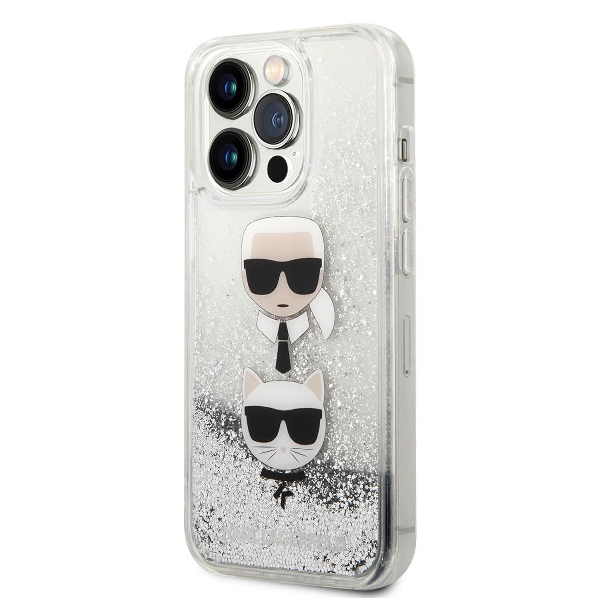Apple iPhone 14 Pro Kılıf Karl Lagerfeld Sıvılı Simli K&C Head Dizayn Kapak