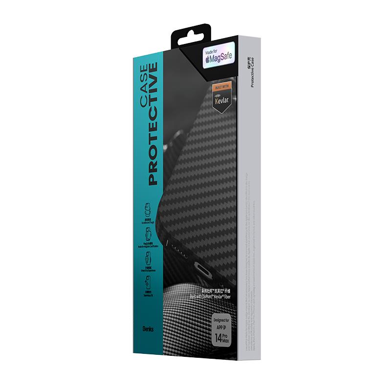 Apple iPhone 14 Pro Kılıf M-safe Özellikli Karbon Fiber Benks Essential Kevlar Kapak